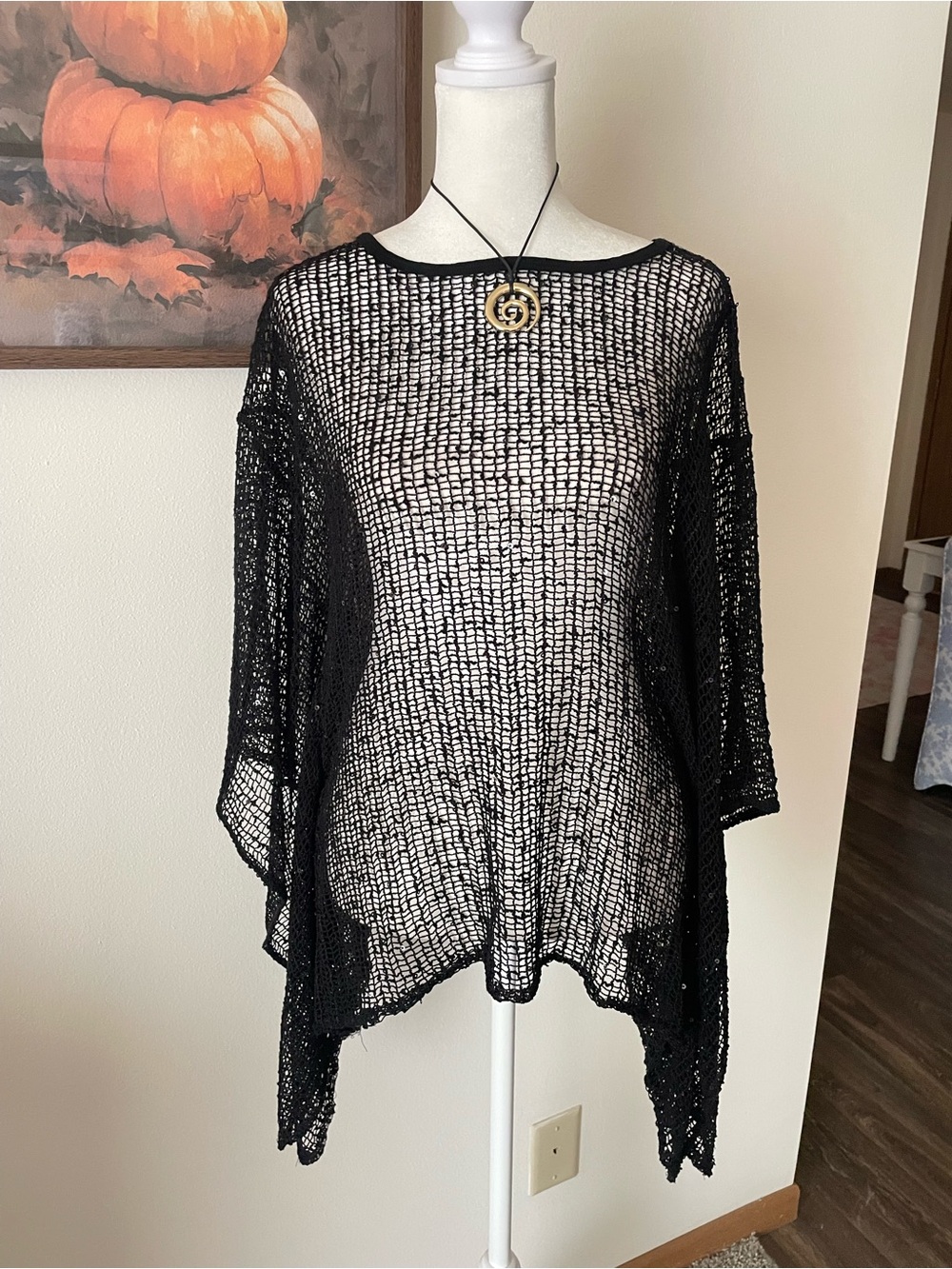 Draper's & Damon's Y2K Style Sequin Open Knit Net Poncho Top Small